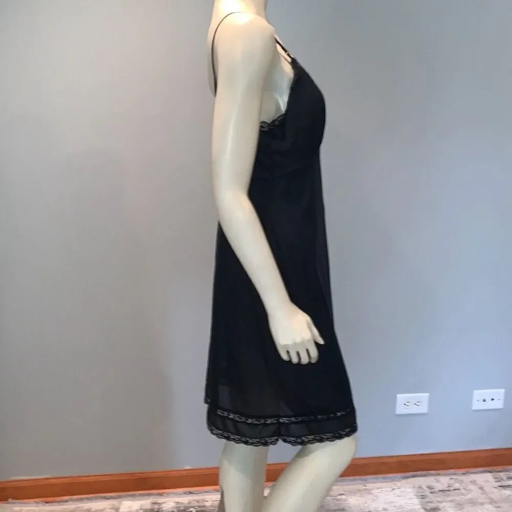 Vintage Slip Dress Black Lace Lingerie Sliperfection Nylon Tricot Antron III - Picture 5 of 11